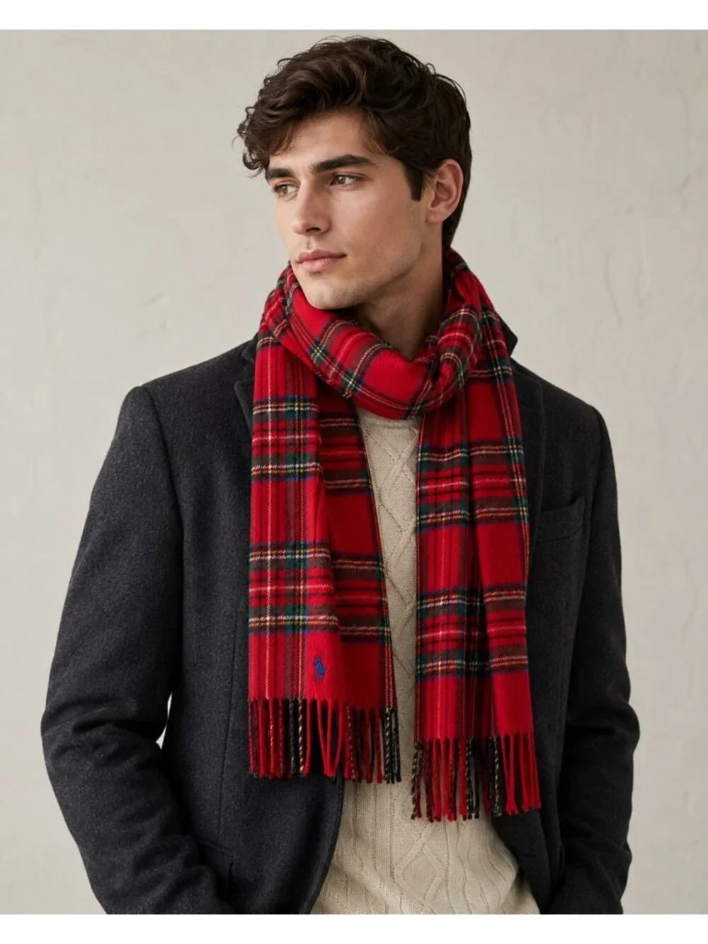 NWT Polo Ralph Lauren Cashmere Tartan Plaid Scarf Royal Stew Size One Size (3QTY
